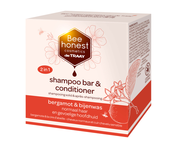 Bee Honest Shampooing solid & après-shampooing bergamote & cire d'abeille 2en1 80g